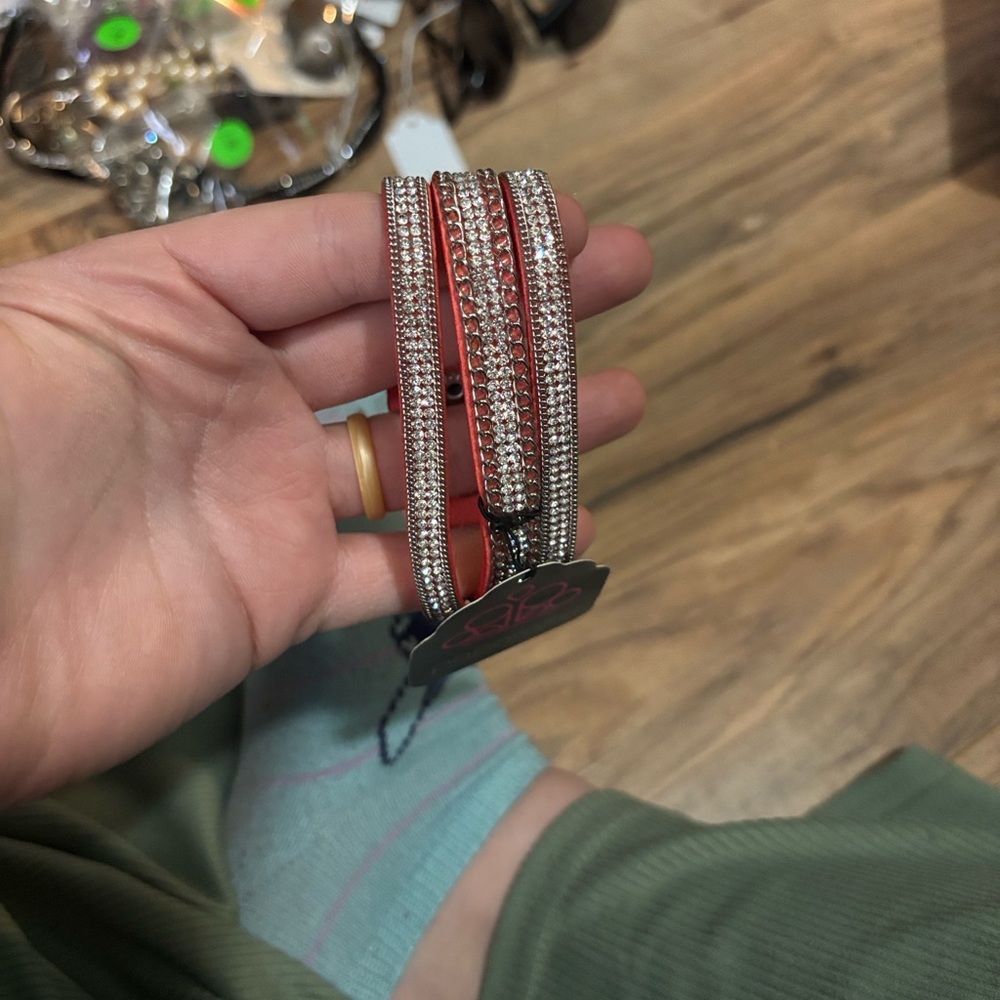 Paparazzi Silver and Red snap bracelet